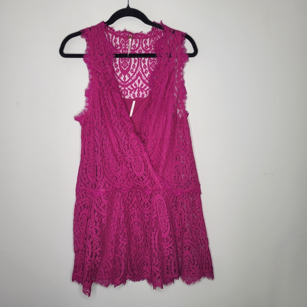 Free People Size S Heart In Two Orchid Fuisha Crochet Lace Mini Dress MRP $108